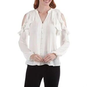 Ivanka Trump Women Medium Blouse Shirt Ruffles Cold Shoulder Tops NEW